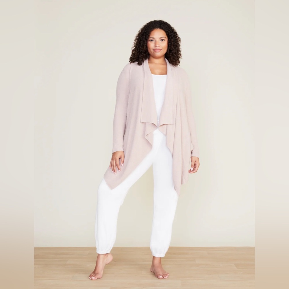 Barefoot Dreams Cozy Chic Ultra Lite Hi/Lo Draped Cardigan Taupe Lounge